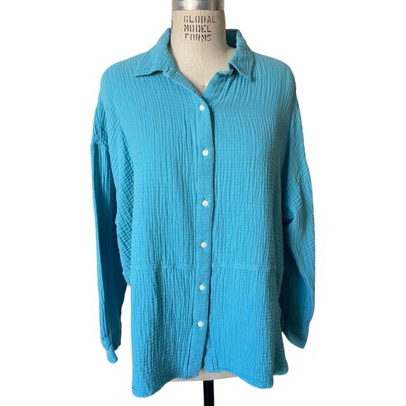 Lou & Grey Turquoise Long Sleeve Button Down Top Size XL X-Large - Picture 1 of 6